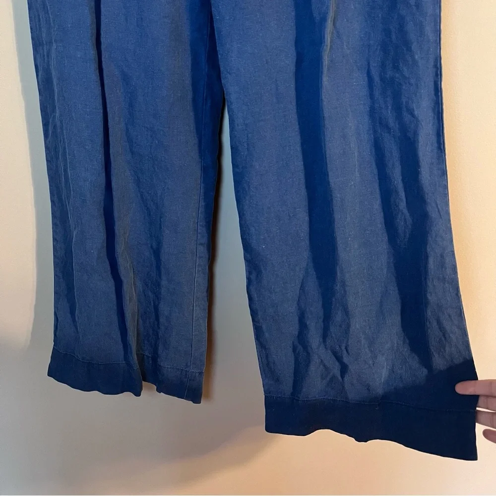 J.Crew Linen Pleated Pull On Elastic Waist Full Length Wide Leg Pant Indigo Blue - Picture 3 of 8